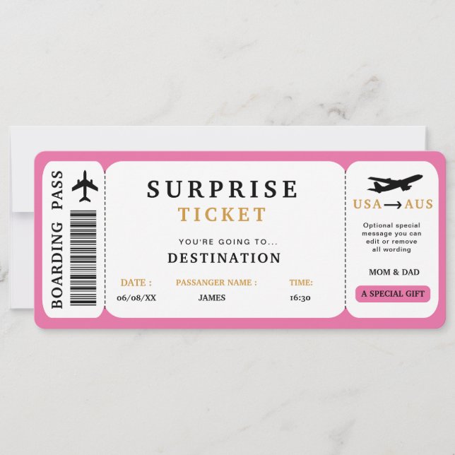 Convite Bilhete de Viagem Surpresa Passagem de Embarque de (Frente)