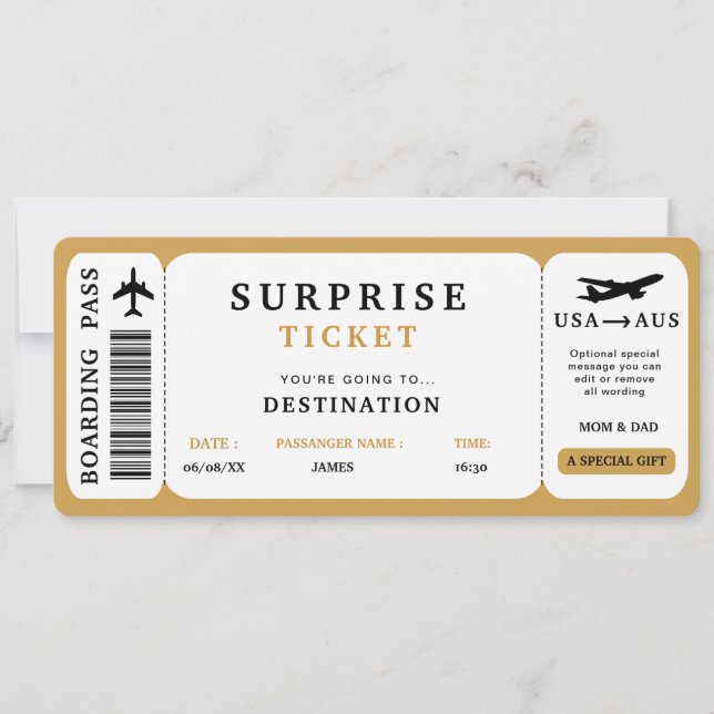 Convite Bilhete de Viagem Surpresa Passagem de Embarque de (Frente)
