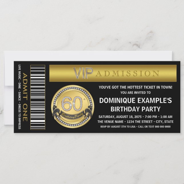 Convite Bilhete Dourado Aniversário de 60 anos (Frente)