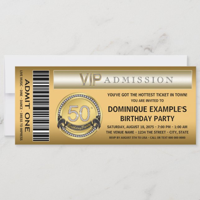 Convite Bilhete Dourado Aniversário Qualquer Número (Frente)