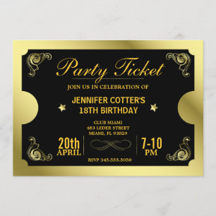 Convite Bilhete dourado do partido