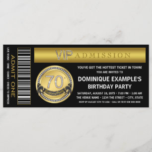Convite Bilhete Dourado Festa de Aniversário de 70 anos