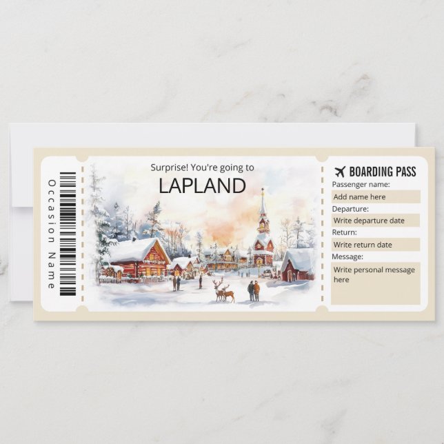 Convite Bilhete Editável para o Lapland Plane, Viagem para (Frente)