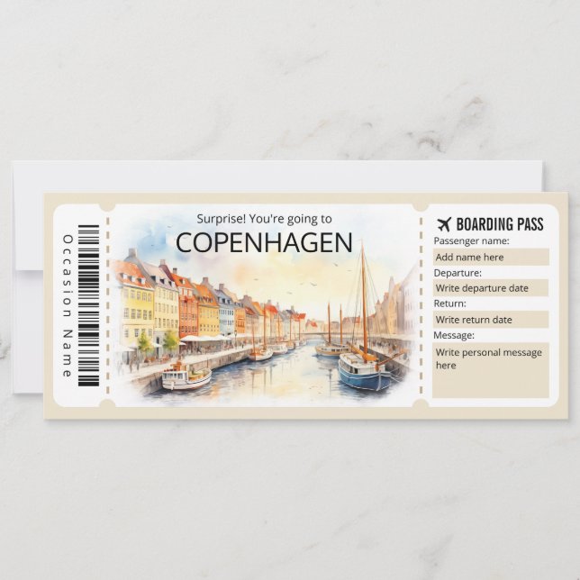 Convite Bilhete editável para o Plano de Copenhague, Dinam (Frente)
