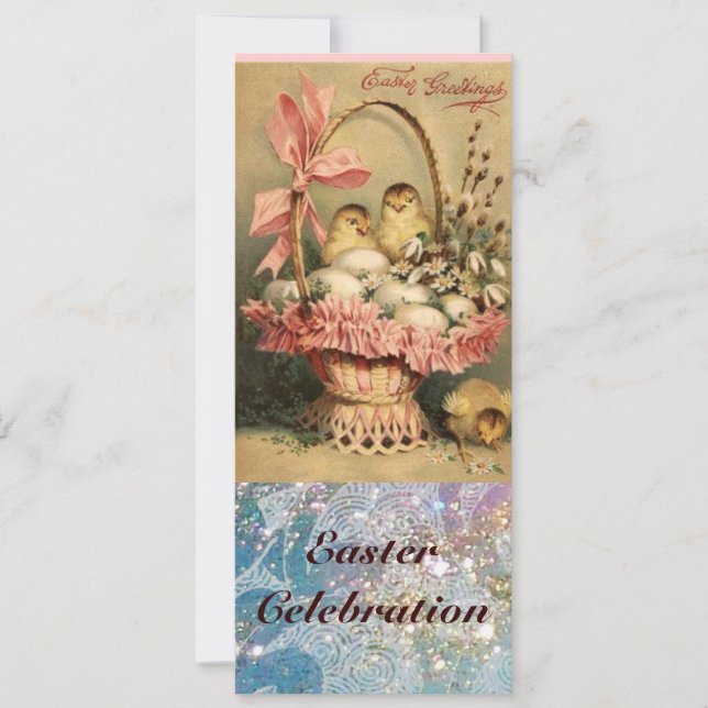 CONVITE BILHETE ELEGANTE, GALINHAS, FLORES E OVOS LESTE (Frente)