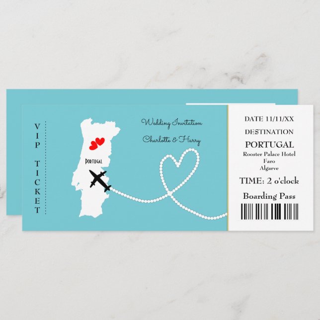 Convite Bilhete Embarque Pass Casamento Destino Portugal (Frente/Verso)