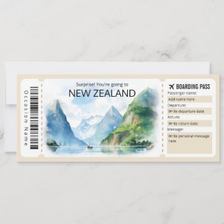 Convite Bilhete para avião da Nova Zelândia editável, Nova