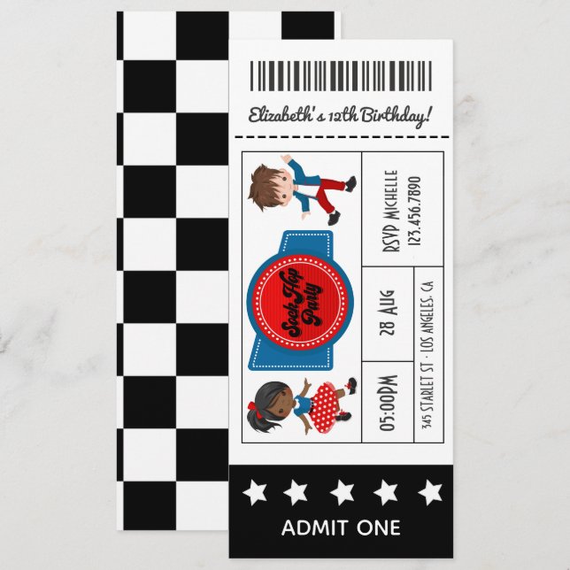 Convite Bilhete para Festa de Sock Hop de 4 de Julho (Frente/Verso)