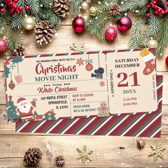 Convite Bilhete para Noite de Filme de Natal (Criador carregado)
