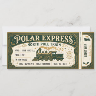 Convite Bilhete Polar Express Passagem de Trem Polo Norte