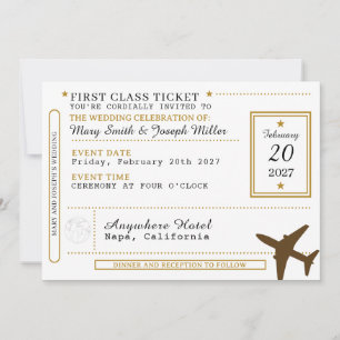 Convite Bilhete Preto e Dourado de Casamento de Destino de