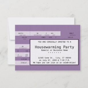 Convite bilhete roxo do concerto do housewarming