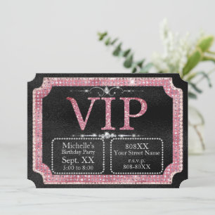 Convite Bilhete VIP Black & Pink Diamonds