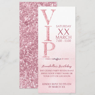 Convite Bilhete VIP com Brilho Rosa