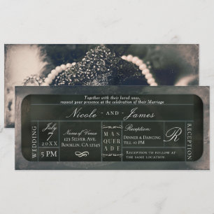 Convite Bilhete VIP de Casamento Brilho Prata Branco