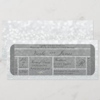 Bilhete VIP de casamento com brilho prateado branc