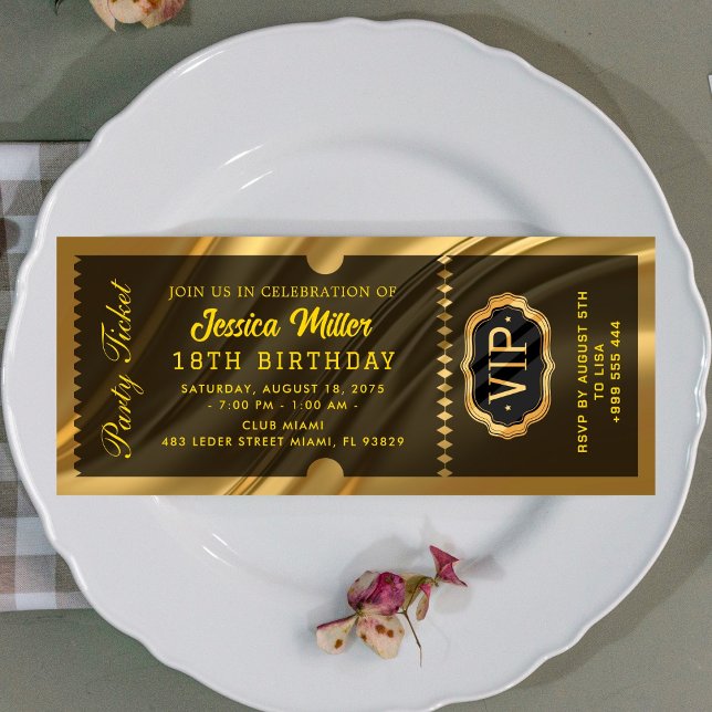 Convite Bilhete VIP Elegante para Evento Gold (Criador carregado)