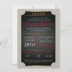 Convite BILHETE VIP em Bar Mitzvah do Morcego Preto e Dour