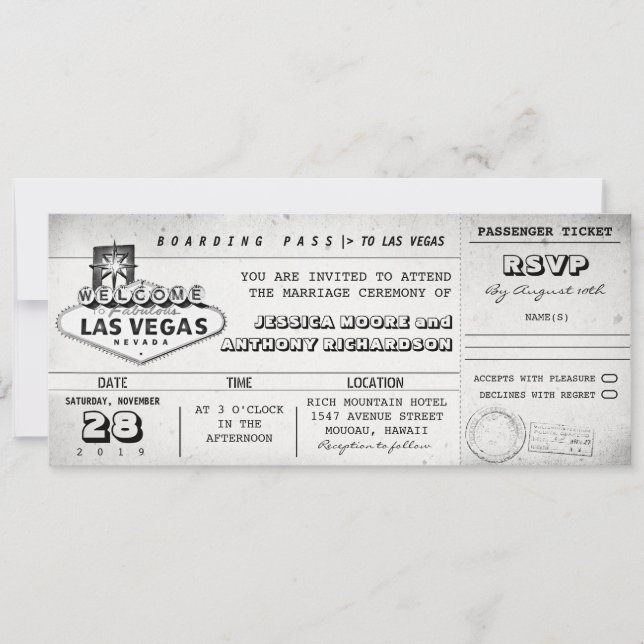 Convite Bilhetes de embarque de casamento LAS VEGAS (Frente)
