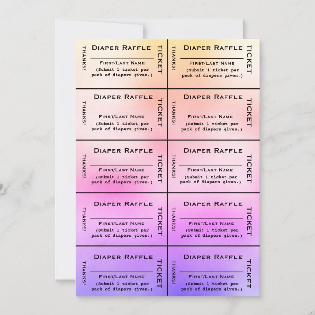 Convite Bilhetes de Fralda Arco-Íris Raffle (Frente)