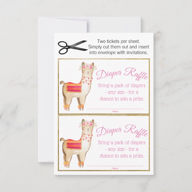 Convite Bilhetes de Rifa de Fralda de Lhama Menina (Frente)