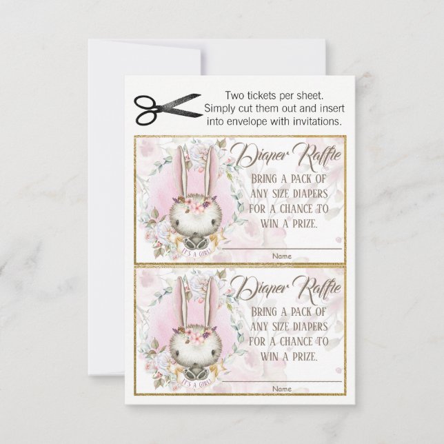 Convite Bilhetes de Rifa de Fraldas de Bebê Bunny Rabbit M (Frente)