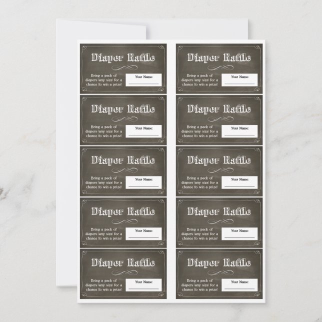 Convite Bilhetes de rifa de fraldas de quadro-negro (Frente)