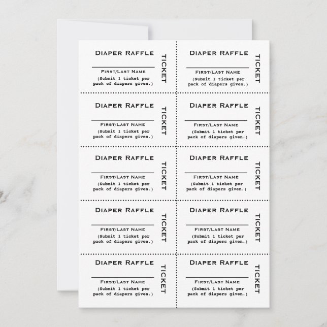 Convite Bilhetes de rifa de fraldas Simples (Frente)