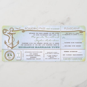 Convite bilhetes de vintage de embarque de casamento com R