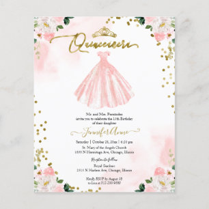 Convite Bilingue de Quinceanera com Orçamento Flor