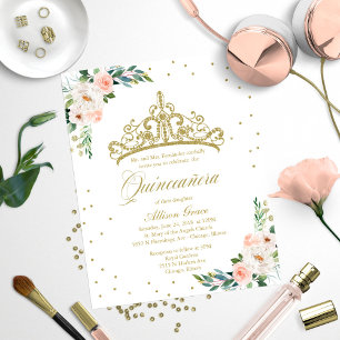 Convite Bilingue de Quinceanera com Tiara dentro d