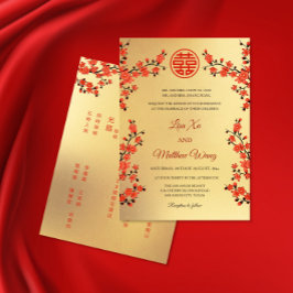Convite BILINGUE Flor de Oriente Vermelha | Casamento Chin