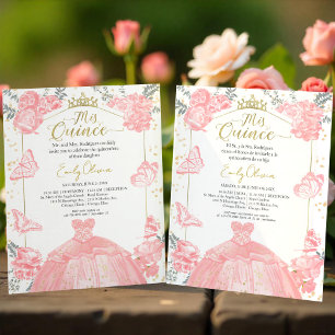 Convite Bilingue Orçamento Mis Quince Rosa Floral