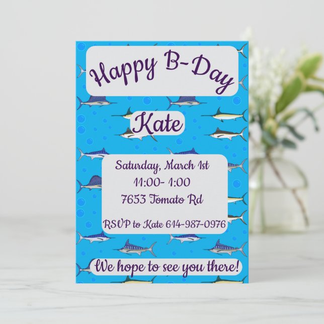 Convite Bill Fish Happy Birday (Em pé/Frente)