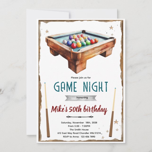 Convite Billiards Pool Table birthday party Invitation (Frente)
