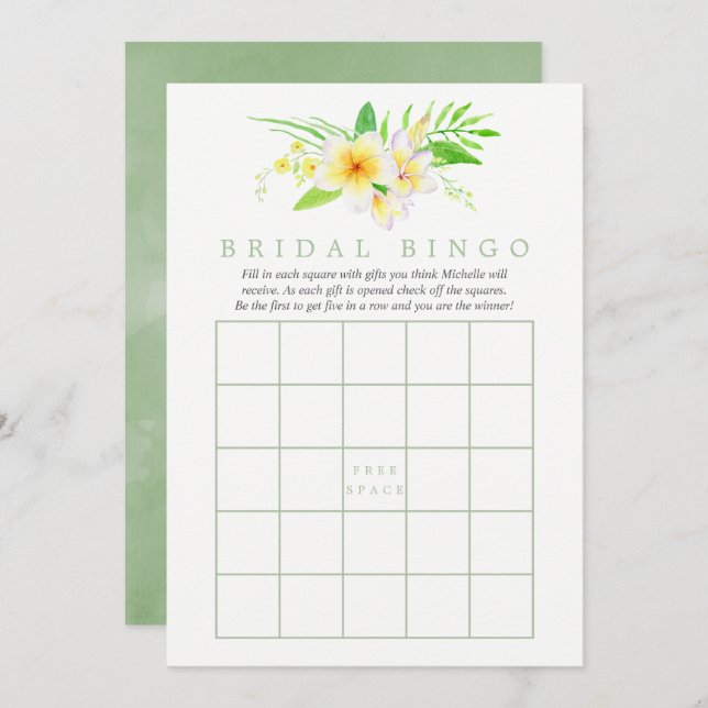 Convite Bingo Chá de panela Exótico Frangipani (Frente/Verso)