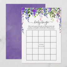 Bingo de Bebê Floral em Aquarela Violeta Ultra