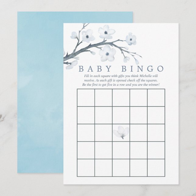 Convite Bingo de Chá de Bebê com Flor de Cerejeira (Frente/Verso)
