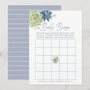 Convite Bingo de Chá de Bebê de Suculentas em Aquarela