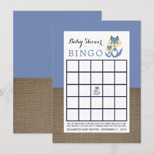 Convite Bingo de Chá de Bebê em Arpilloi de Raposa Azul