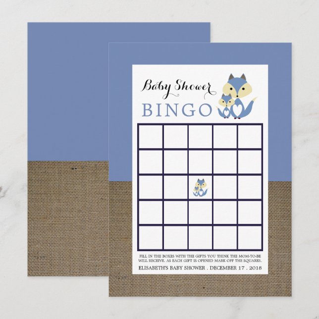 Convite Bingo de Chá de Bebê em Arpilloi de Raposa Azul (Frente/Verso)