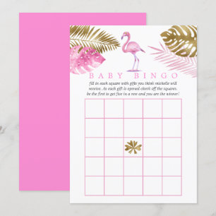 Convite Bingo de Chá de Bebê Flamingo Tropical Rosa e Dour