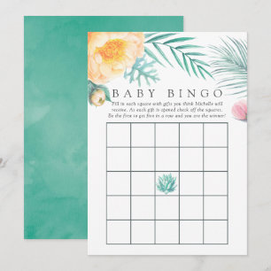 Convite Bingo de Chá de Bebê Floral de Hortelã Tropical de