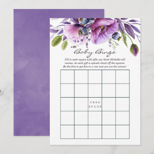 Convite Bingo de Chá de Bebê Floral Papoula Violeta em Aqu
