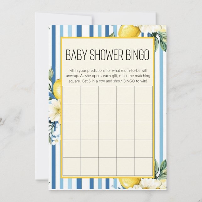 Convite Bingo de Chá de Bebê Limão Azul da Mamãe Querida (Frente)