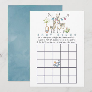 Convite Bingo de Chá de Bebê temático de Lhama em Aquarela