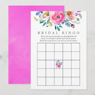 Convite Bingo de Chás de Noiva Florais em Aquarela Rosa-In