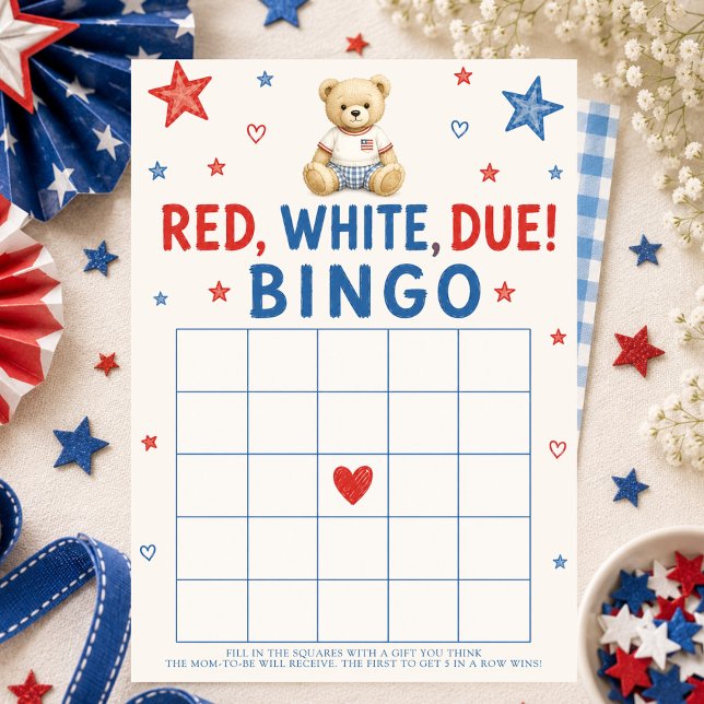 Convite Bingo de Chuvada de Bebê Vermelho Branco & Devido (Criador carregado)