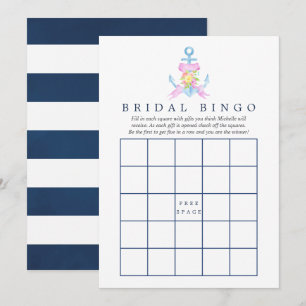 Convite Bingo de Chuveiro de Noiva Floral Náutico em Aquar