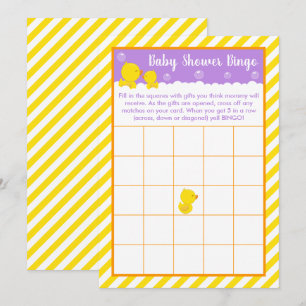 Convite Bingo de Chuvinha de Bebê Amarelo e Roxo
